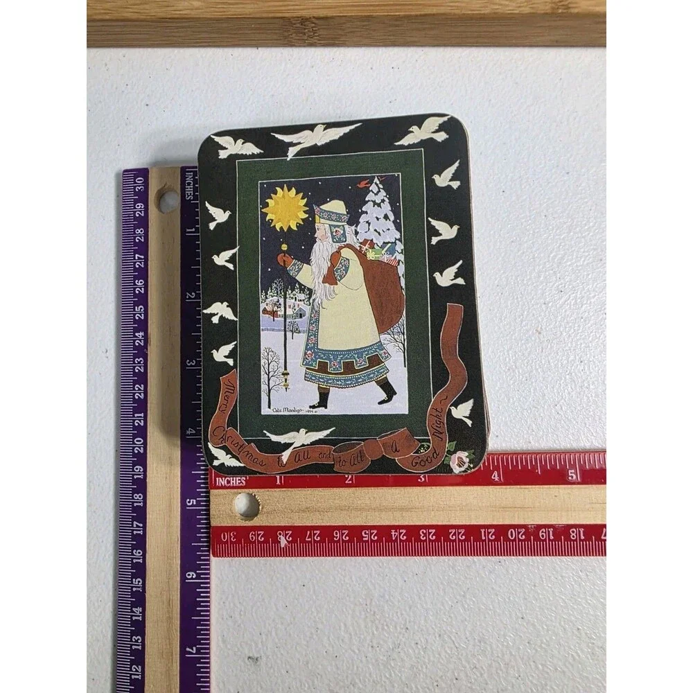 Acorn Christmas Coasters Boxed Set 6 Old World Santas Cork Backed Cate Mandigo